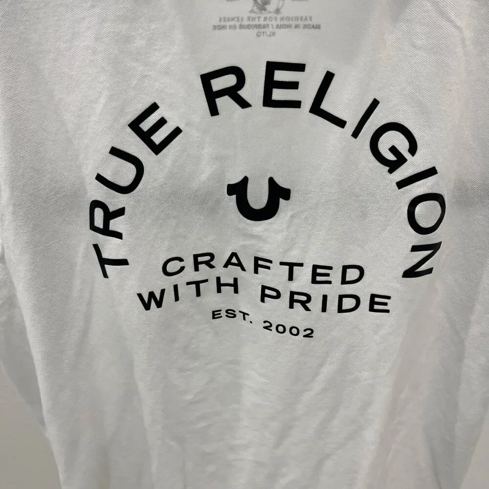 True Religion Men's XL White Black Graphic Polo Shirt